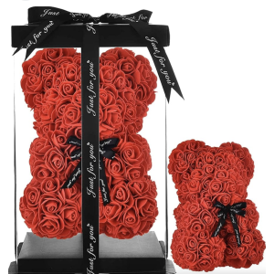 Rozenbeer Rose Bear 25CM - In de kleuren Zwart - Rood en Wit + Luxe GiftBox 