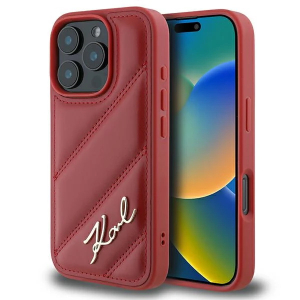 iPhone 16 Pro Karl Lagerfeld - K-Signature Gewatteerd Hoesje met metalen LOGO - Rood