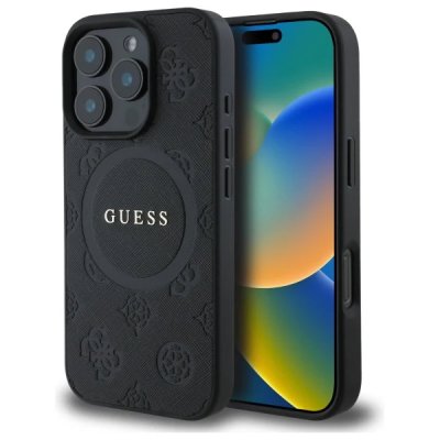 Guess Saffiano Peony Magsafe hoesje iPhone 16 -  iPhone 16 Pro -  iPhone 16 Pro Pro max - Black 