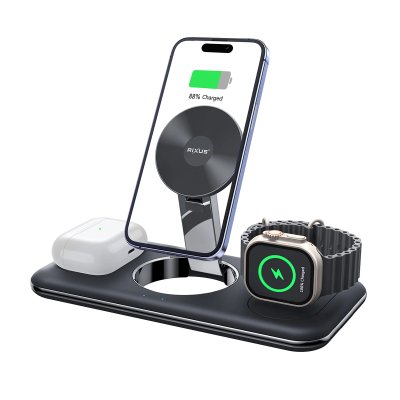 Rixus Wireless stand 3in1 iPhone Airpods & Apple Watch Qi2 - Qi-Gecertificeerd Made For Apple Magsafe