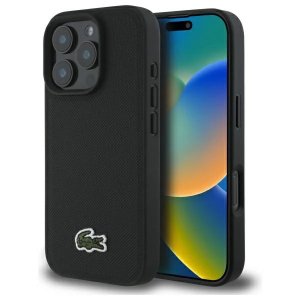 iPhone 16 Pro Zwart Lacoste Iconic Petit Pique MagSafe hoesje