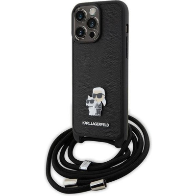 iPhone 13 14 15 Karl Lagerfeld - hardcase black Crossbody Saffiano Metal Pin Karl & Choupette