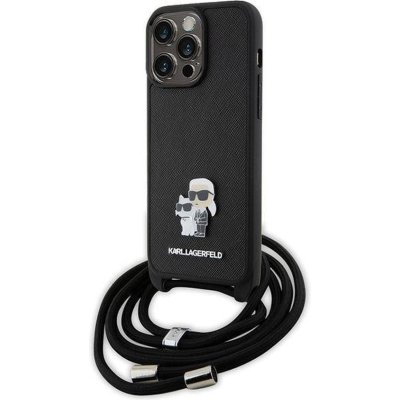 iPhone 13 14 15 Karl Lagerfeld - hardcase black Crossbody Saffiano Metal Pin Karl & Choupette