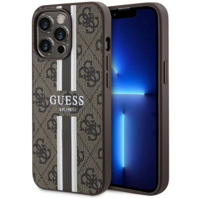 iPhone 13 14 15  Guess 4G stripes hoesje - Brown